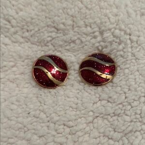 Elegant Red-Purple and Gold Colored Pierced Earrings